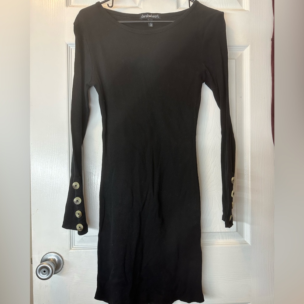 Derek Heart Black Long Sleeve Dress with Button Accents